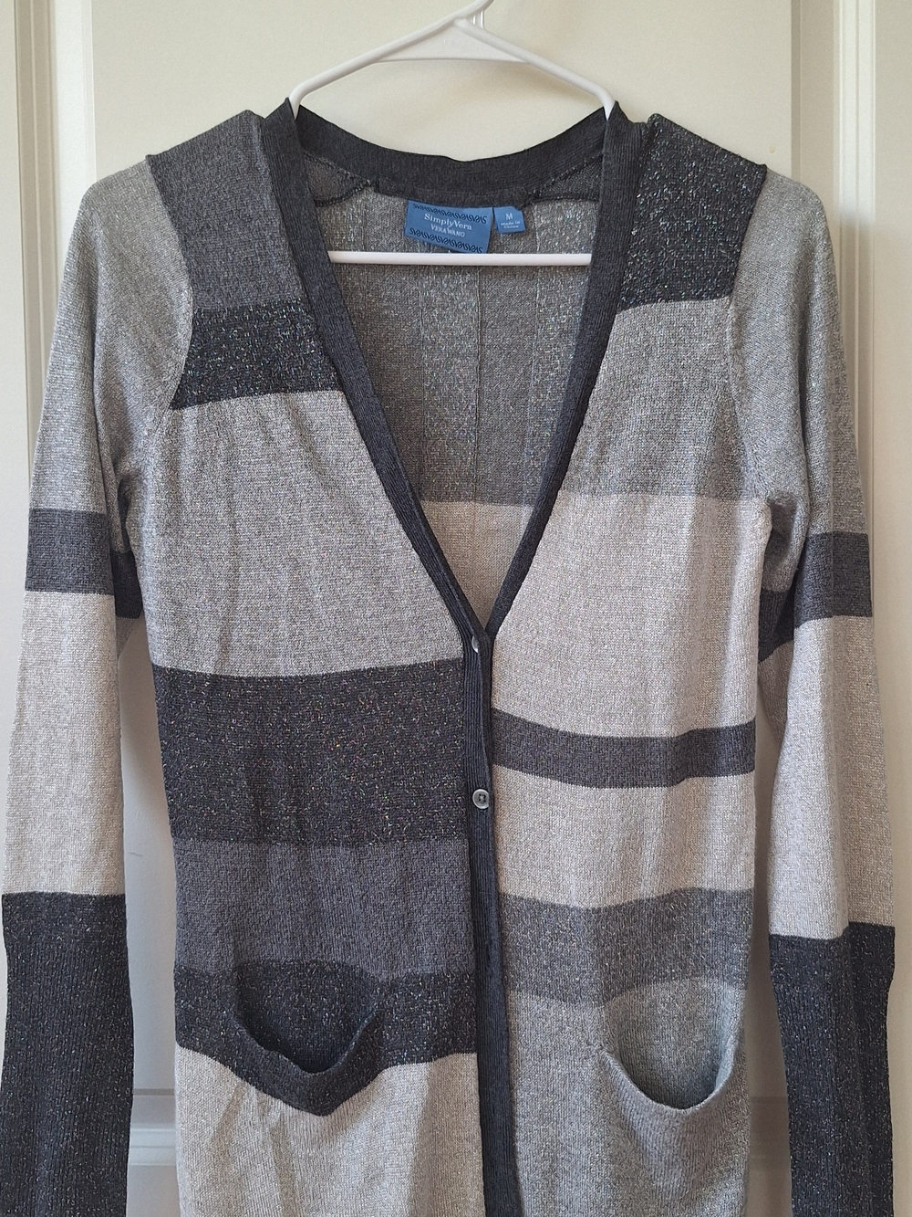 Simply Vera Vera Wang Gray and Cream Striped Long Cardigan